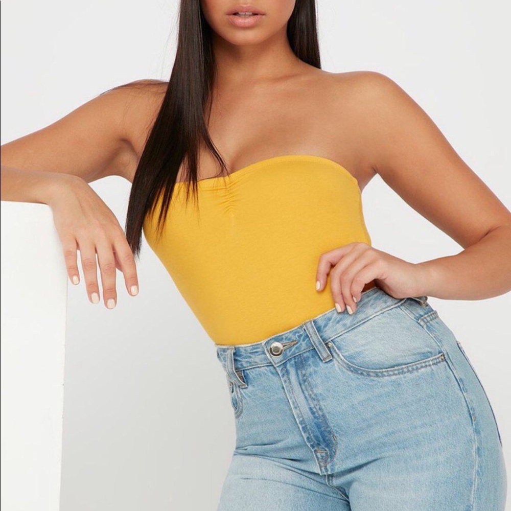 Ruched Front Yellow Tube Top